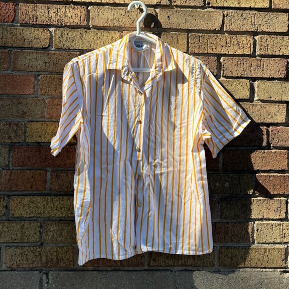 Oblio Yellow & White Striped Button-Up Shirt (Size M) - Picture 2 of 3
